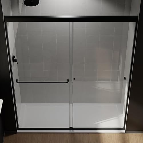 Miniatura 31 de Puerta de ducha deslizante sin marco de 44-48 pulgadas de ancho x 72 pulgadas de alto, puerta de ducha de vidrio con vidrio templado SGCC Negro