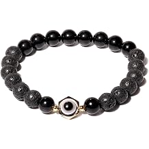 Stretch Black Obsidian/Gemstones Evil Eye Beaded Bracelets Protection Healing Crystals Wealth Bracelet for Women Prosperity and Good Luck Jewelry