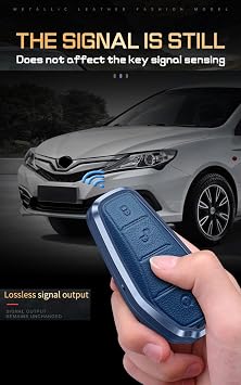 for BYD Leather Key Fob Cover 4 Button Aluminum Alloy Key Shell Fit for BYD Han Ev Tang Dm Key Cover Blue