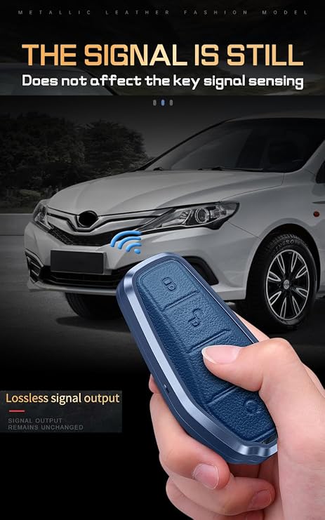 for BYD Leather Key Fob Cover 4 Button Aluminum Alloy Key Shell Fit for BYD Han Ev Tang Dm Key Cover Blue