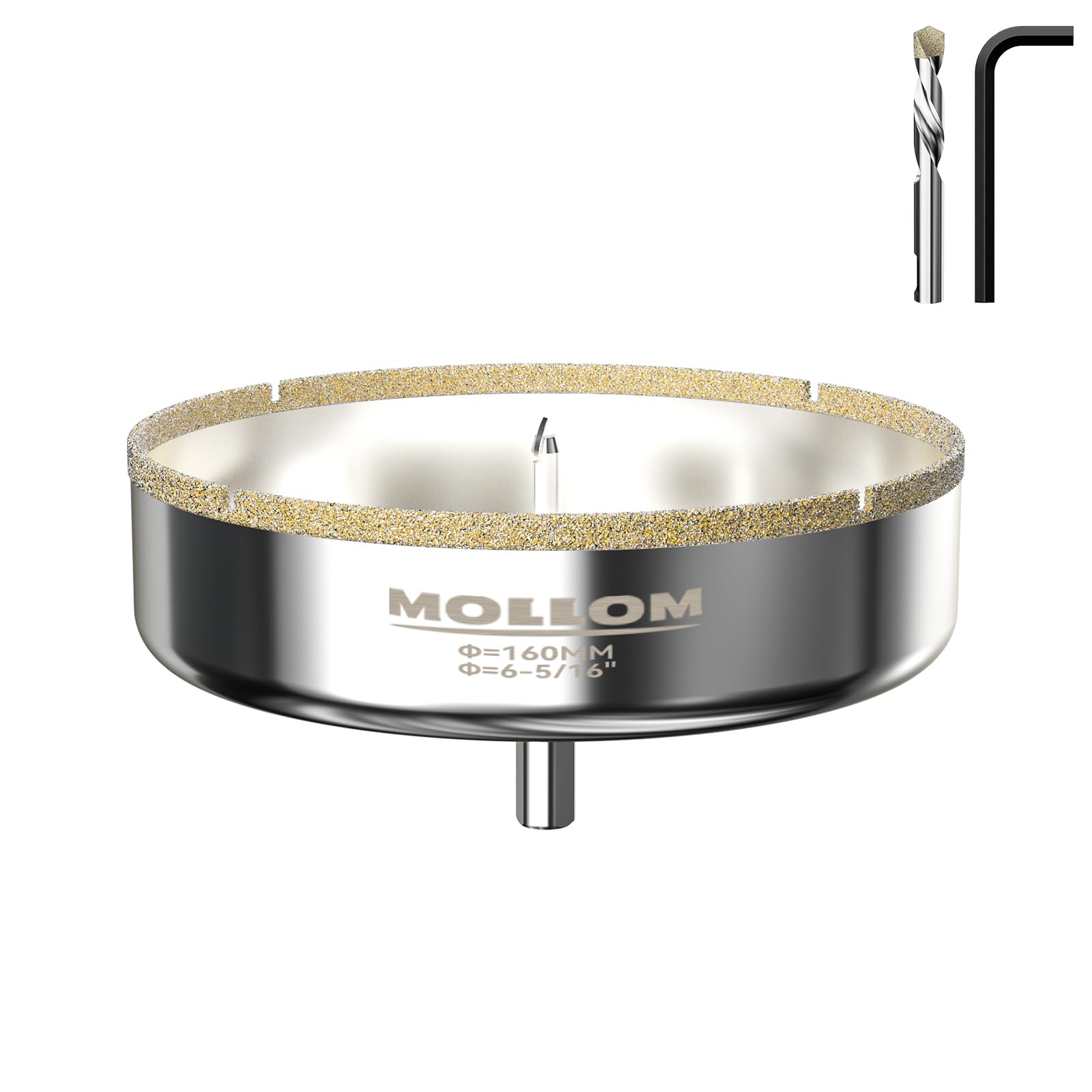 Mollom 6-5/16" (160mm) Diamond Hole Saw with 2Pcs Removable Pilot Drill Bit Smooth Cutting for Porcelain Tiles,Glass,Ceramic,Marble,Fiberglass,etc. — image 1
