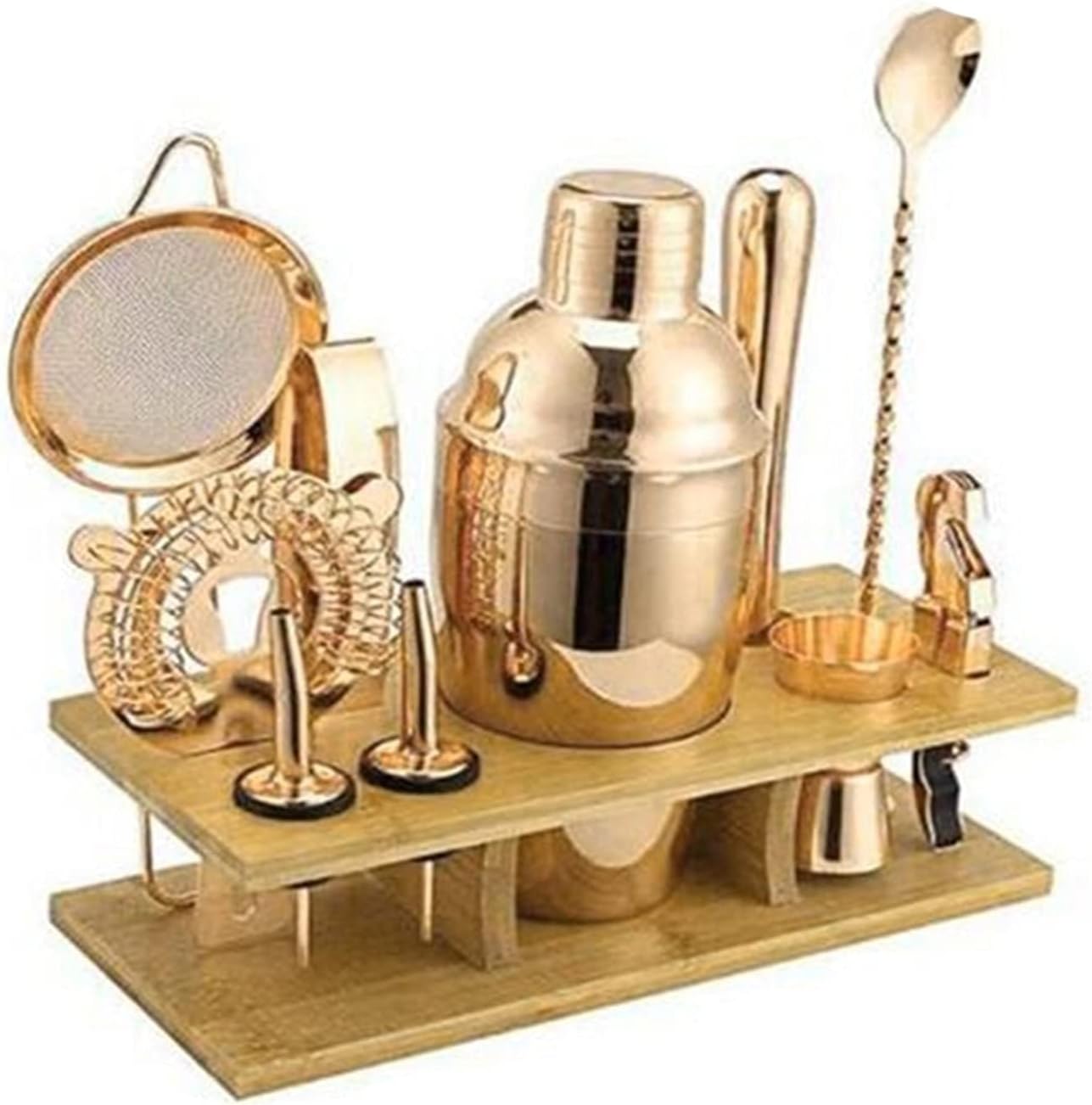 Set de Coctelera Profesional de 11 Piezas WALDOR con Soporte de Bambú