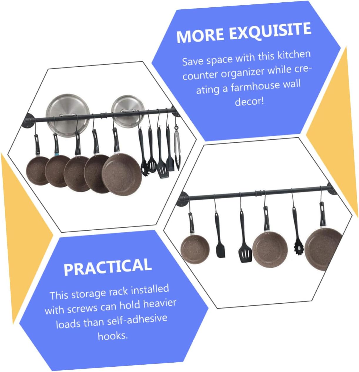 Ipetboom Iron Storage Rack Wall Mounted Pot Rack with Hooks, 13x60cm Industrial Kitchen Utensil Holder Organizer for Hanging Pots and Pans, Heavy Duty Pipe Material for Kitchen Storage