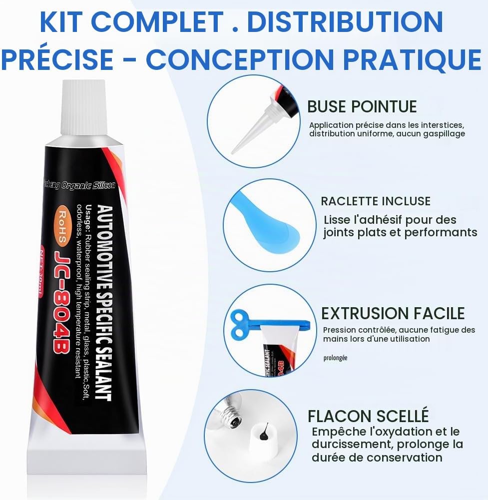 flintronic Pâte à Joint Noire Silicone, Mastic d'Étanchéité Voiture, Colle Carrosserie et - Mise en situation et utilisation