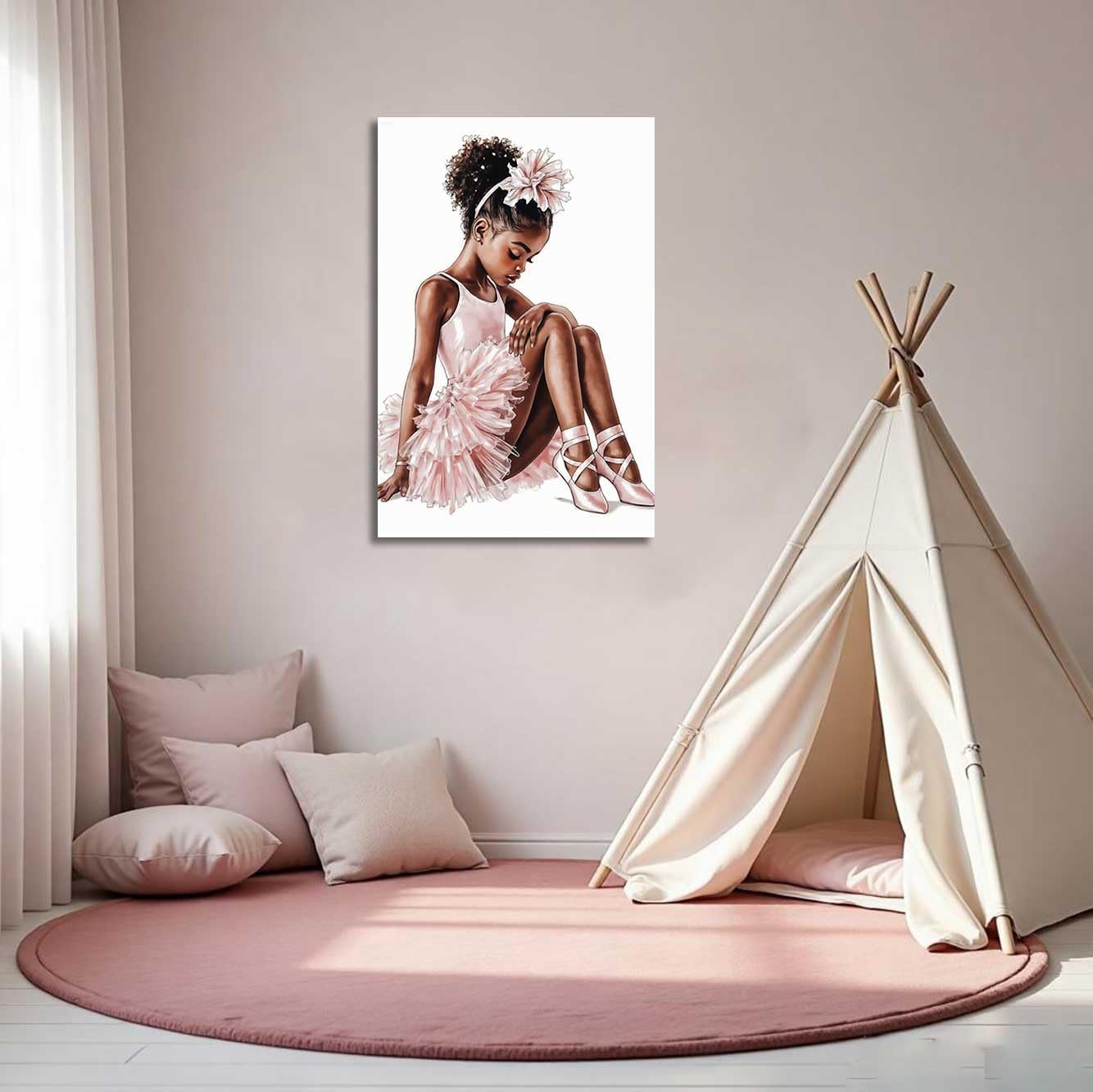 ZSHDEYMTOP Black Ballerina Wall Art Ballerina Nursery Paintings Black Girl Canvas Prints Ballet Dancer Picture African American Posters for Girl Room Decor Framed (Pink, (18L x 12W))