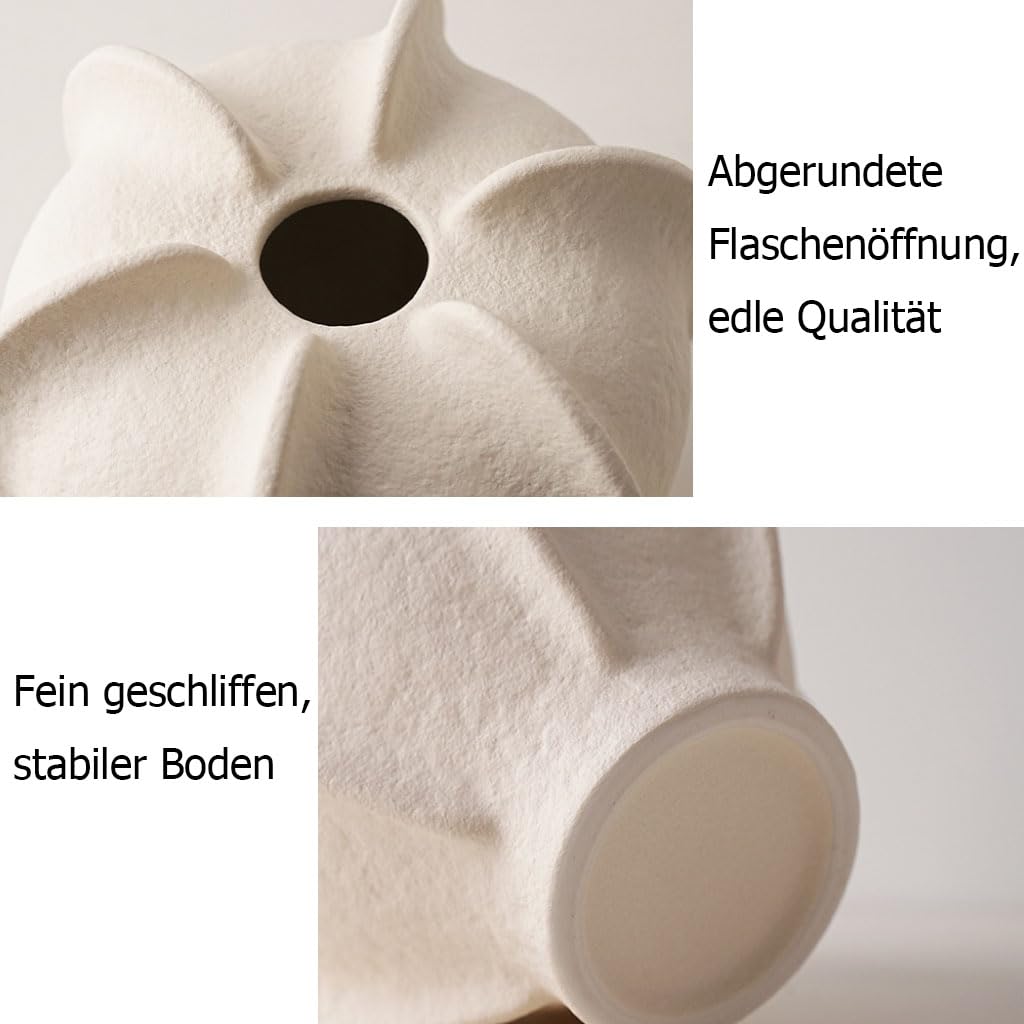Vasen Set Keramikvase Organische Rillenform, weiße strukturierte Blumenvase Keramik für Trockenblumen, Minimalistisches Wohnaccessoires & Deko,A