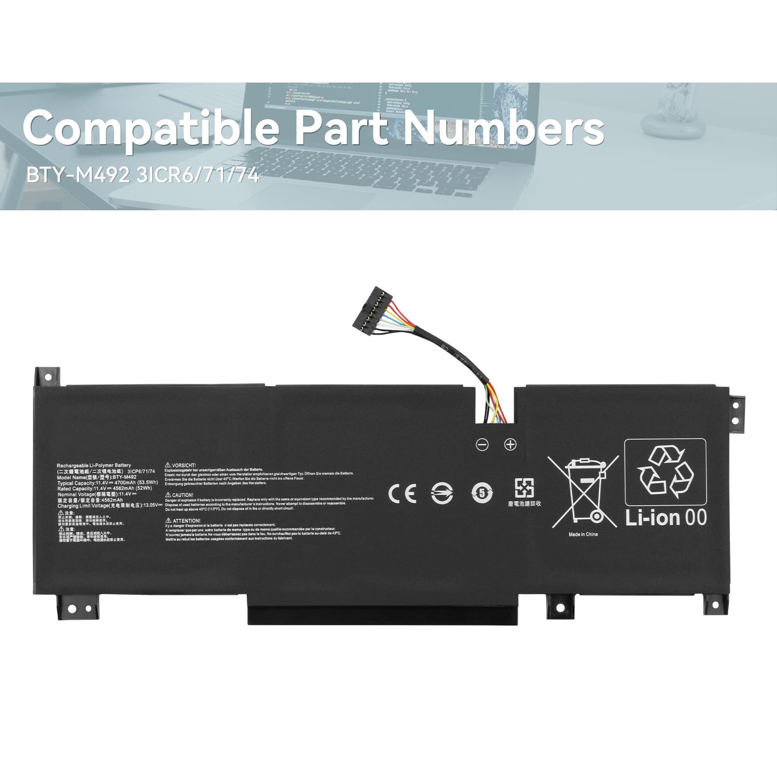 BTY-M492 Batteria per MSI Katana GF66 GF76 11UC/11UD/11UE/11UG/11SC/12UD/12UDO/12UE/12UEO/12UEK/12UG/12UGS/12UX Pulse GL66 GL76 11UDK 11UEK 11UCK Crosshair 15 17 A11UCK A11UDK A11UEK Bravo 15 B5DD