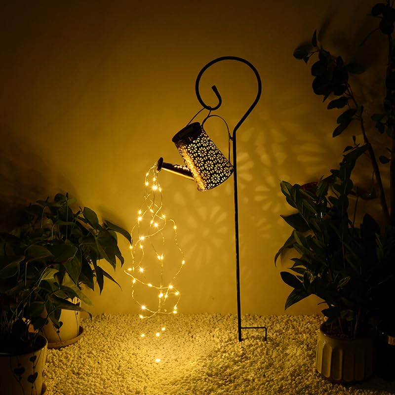 Solar Watering Can Lights Outdoor Garden Ornaments LED Solar String Lights Waterproof Fairy Waterfall Light Retro Metal Hanging Lantern Gardening Lamp for Yard Lawn Pathway Decoration Gardening Gifts - Image 3