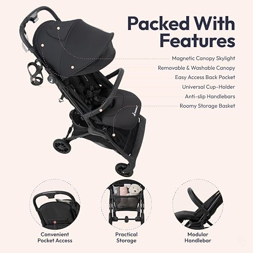 Miniatura 4 de BabbleRoo Hoplite - Cochecito compacto Cochecito de viaje ligero para avión (12.3 libras), recién nacido hasta 55 libras, fácil plegado, ruedas de