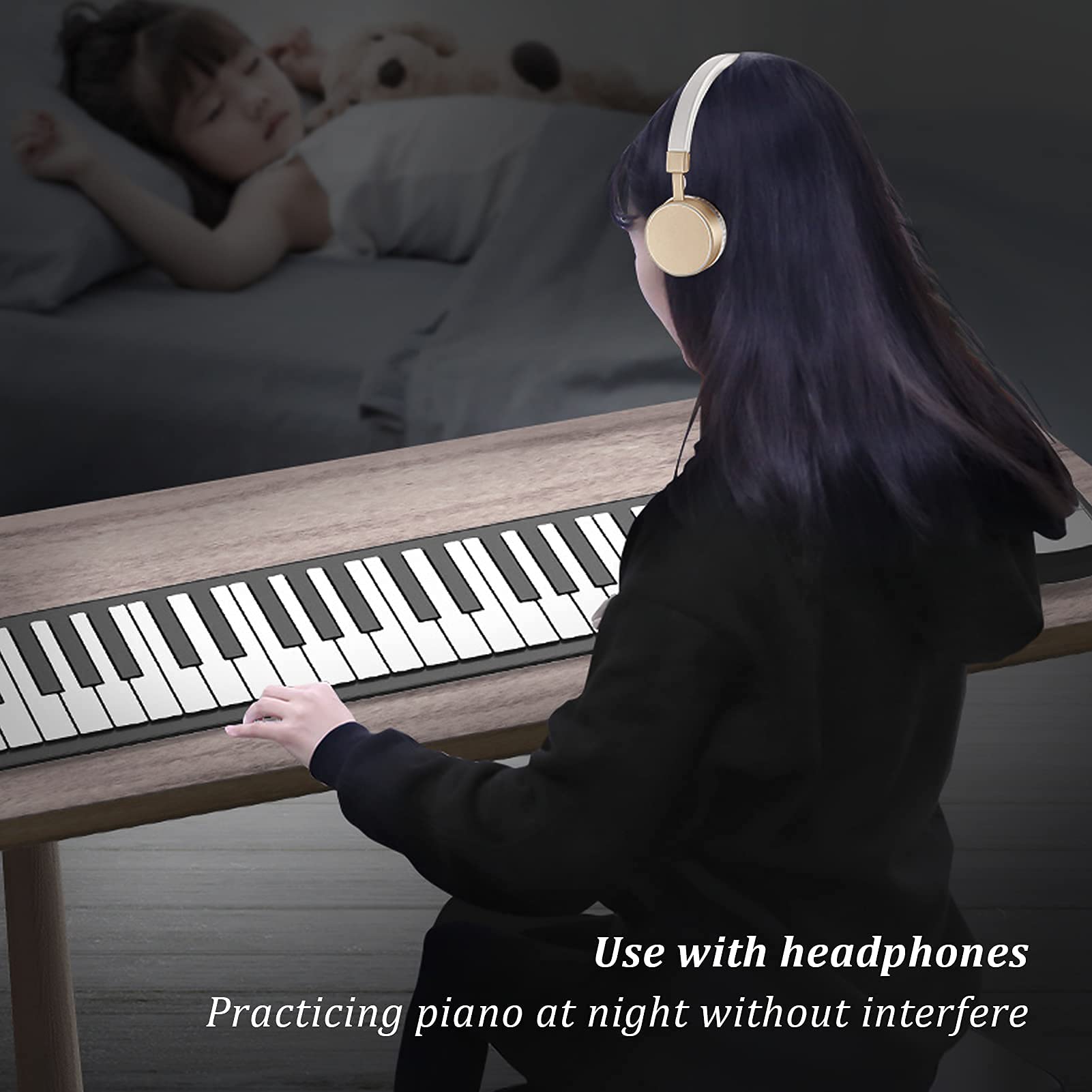 Hand Roll Piano, 61 Tasten Faltbares Silikon Roll Up Piano Wiederaufladbares Elektrisches Keyboard Musikinstrument mit Aufnahmefunktion