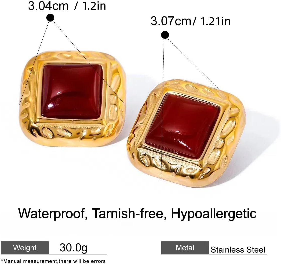 Vintage Square Gold Earrings for Women,18K Gold Plated Stainless Steel Tarnish-Free Earrings, Textured Statement Earrings, Hypoallergenic Dainty Birthday Jewelry Gift - Image 4