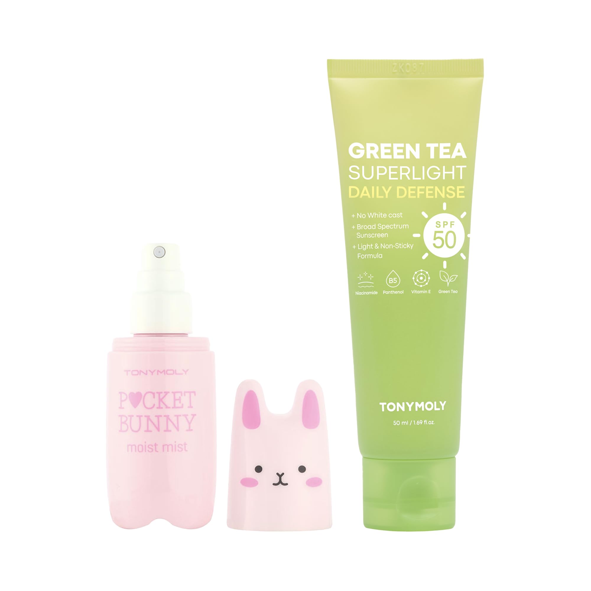 TONYMOLY Green Tea SPF 50 Sunscreen with Pocket Bunny Facial Mist Lightweight Korean Sunscreen for Face with Hydrating