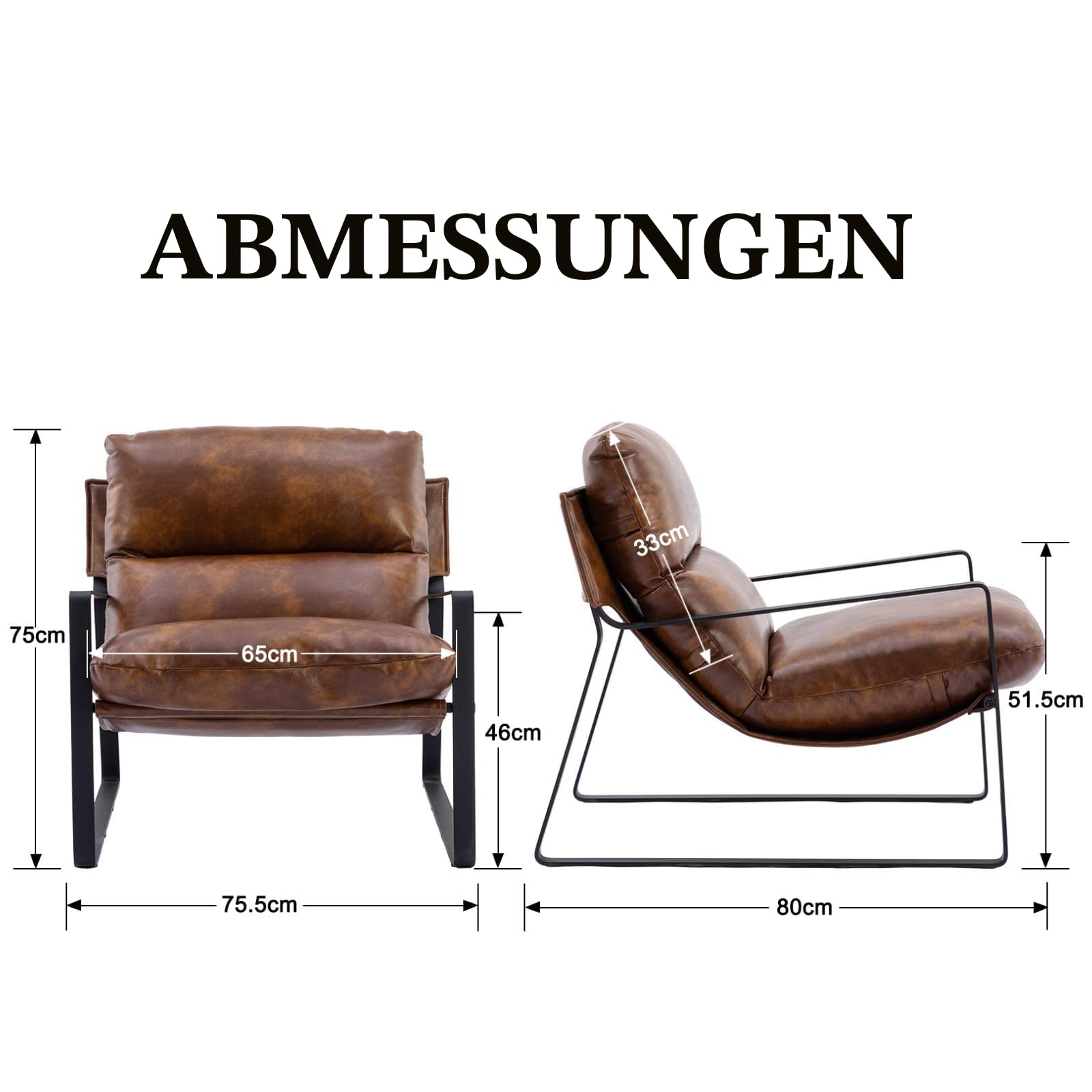 chairus Loungesessel Polsterstuhl Sessel für Wohnzimmer aus PU Leder Modern Ohrensessel Schlafzimmer Relaxsessel mit Armlehnen (Braun)
