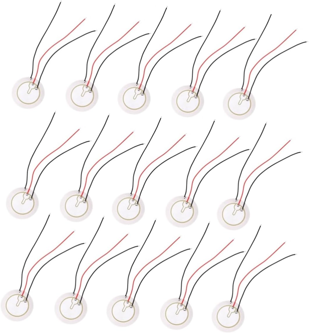 Uonlytech 20pcs Three-pole Self-excited Disc Diaphragm Elements with Leadwire for Acoustic Sensors Thin and Lightweight Steel Sheet Piezoelectric Ceramic Chip Silver