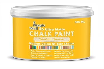 Chalk Paint Medium Colors | 500 ML - Matt Finish | Water Base Acrylic Paint | Coverage : 25 to 50 Sq. Ft. | Apply on Surfaces Like Walls, Boards, Furniture & Home Decor Products. (Yellow House)