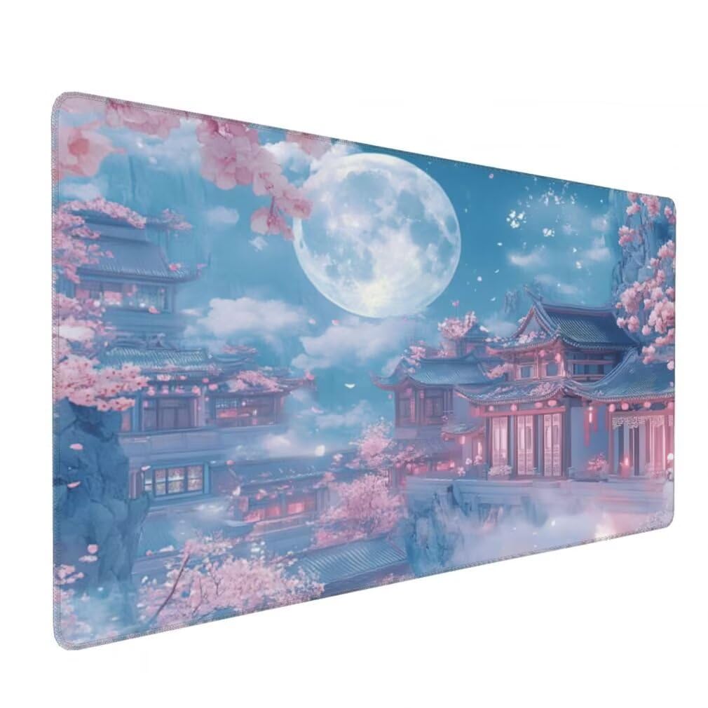Tappetino Mouse XXL 1000x500mm Paesaggio Grande Mouse Pad, Tappetino Scrivania con Bordi Cuciti, Grande Mousepad Gaming con Base Antiscivolo per Giocatori, Ufficio e Casa (Luna Piena) -MP1568