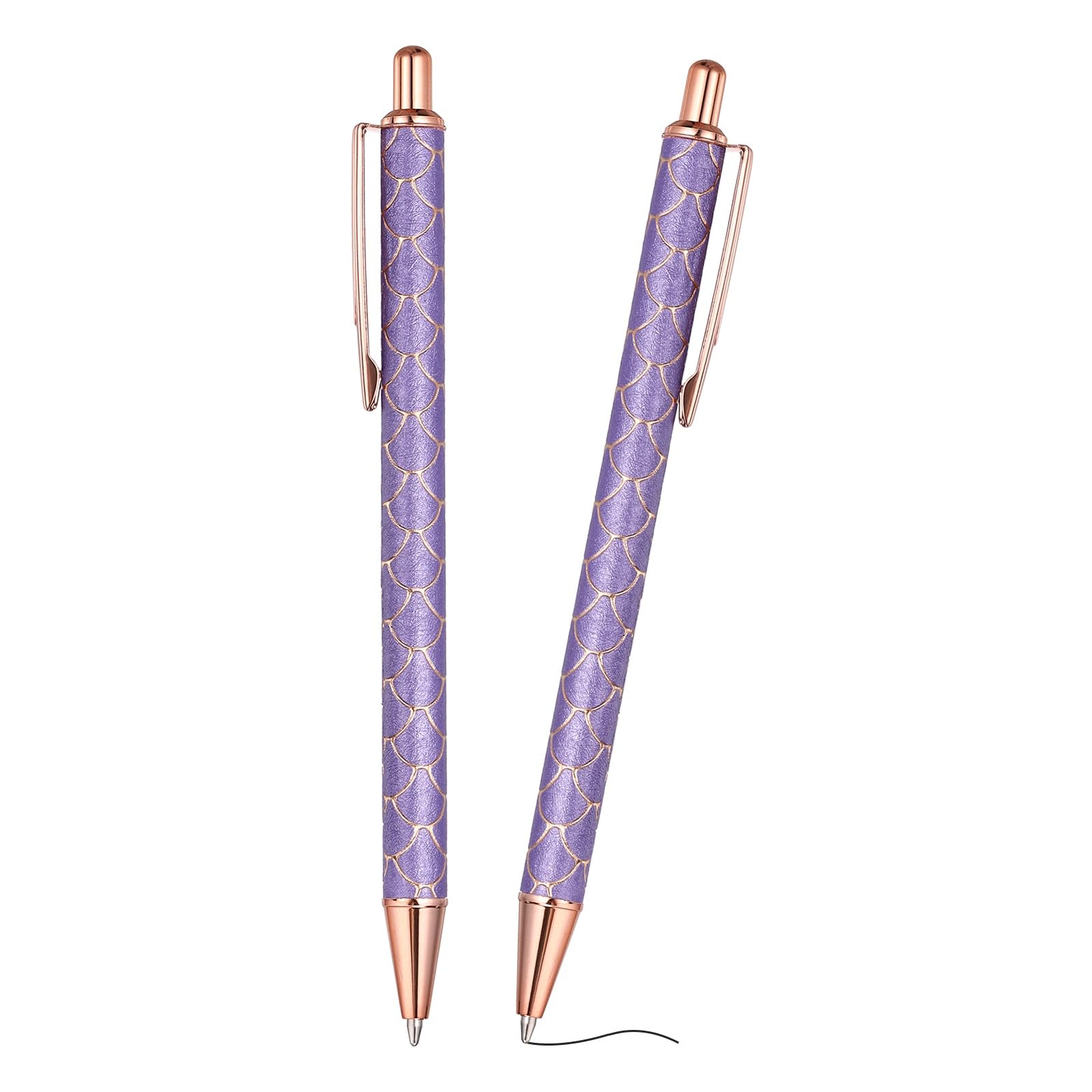 PATIKIL 2Pcs Fancy Pens for Women, Medium Point 1.0mm Black Ink Glitter Ballpoint Pen Metal Retractable Journaling Ballpoint for Gifts Office Journaling, Purple/Rose Gold