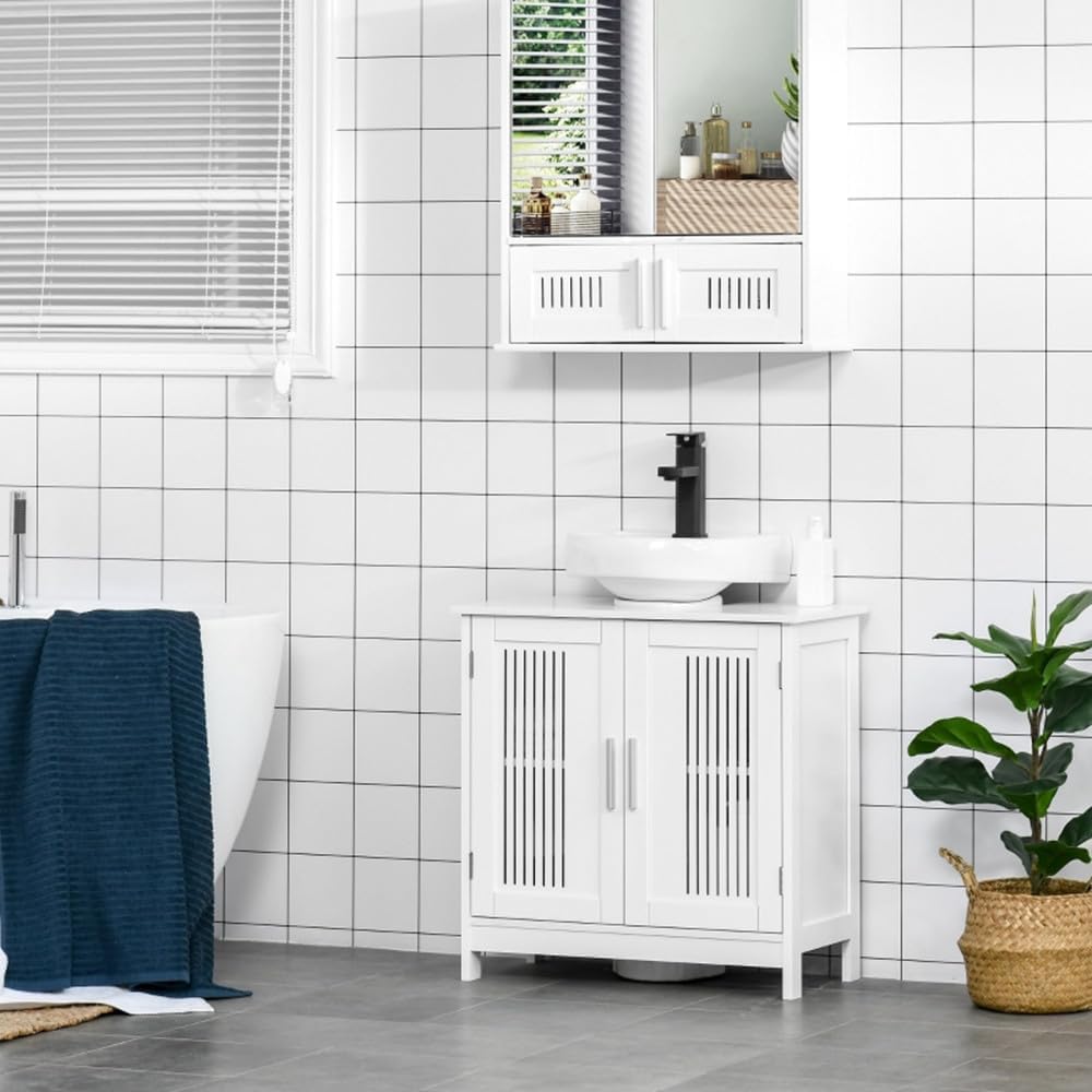 Generic Modern Under Sink Cabinet with 2 Doors Bathroom Bins with Adjustable Shelves 23.5"" L x 11.75"" W x 23.5"" H, White