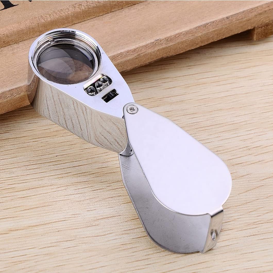 Mini Lupa de Bolsillo Plegable de Metal de 40 aumentos con LED, Ideal para soldar, inspeccionar, Ver Monedas, Joyas y Leer.