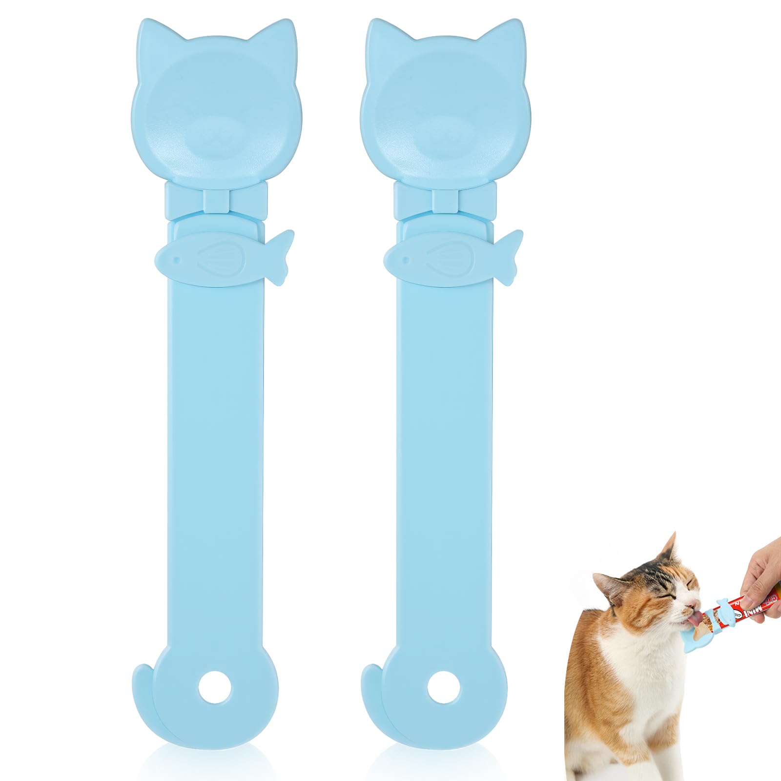 Elegaperma 2pcs Cat Treat Spoon Squeeze, Multi-Functional Churu Spoon, Durable Cat Treat Feeder Spoons Comfortable Grip, Suitable for Cats Liquid Treats and Wet Food, Blue