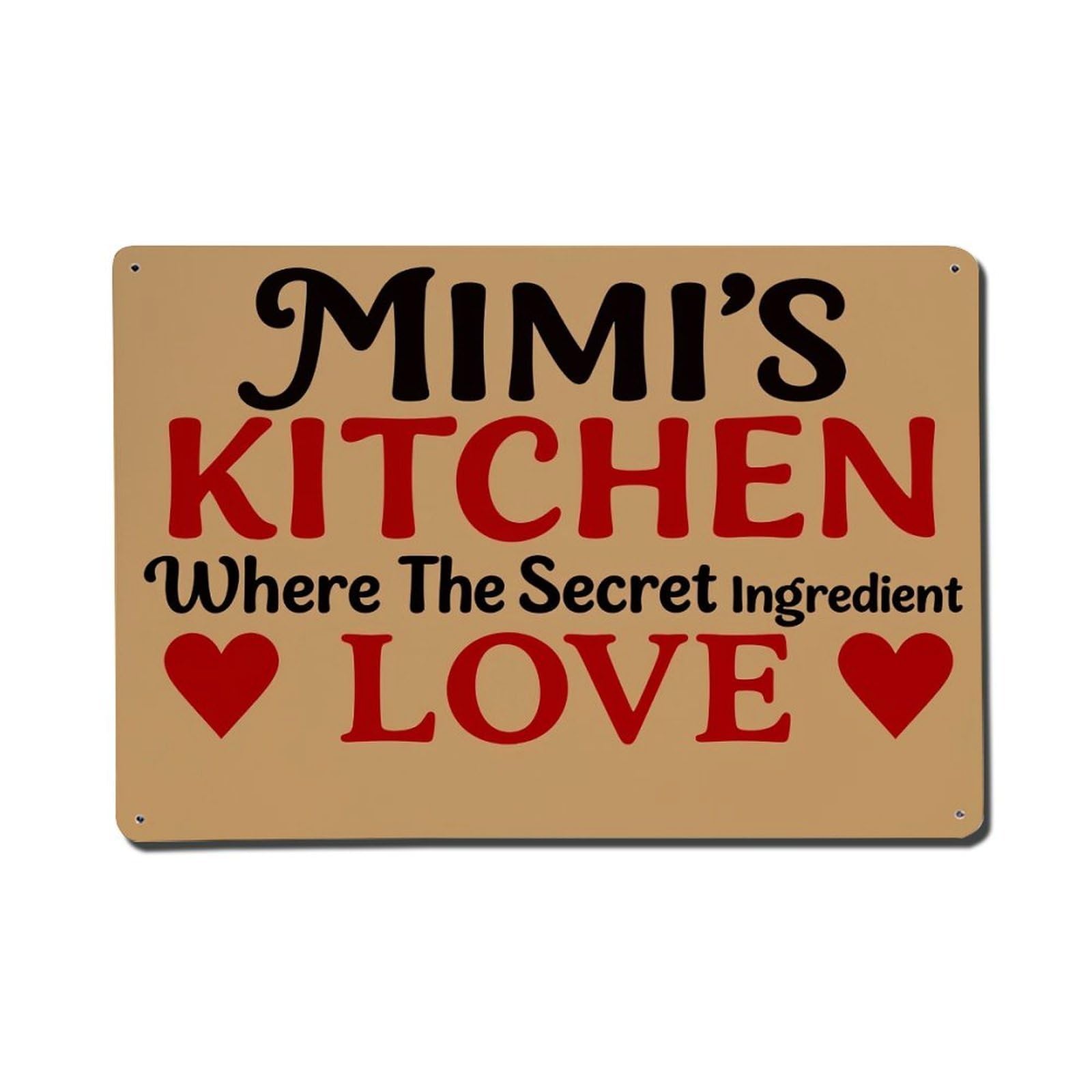 Mimi's Kitchen Love Heart Pattern Tin Sign Vintage Metal Poster, Home Bar Garage Man Cave Cafe Indoor & Outdoor Wall Decoration 8x12Inches