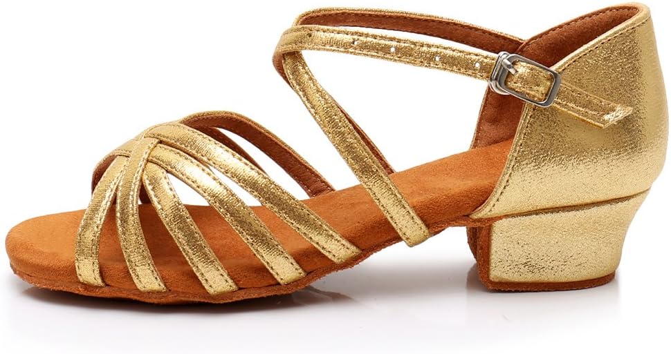 HROYL Girl's Satin Ballroom Dance Shoes Latin Salsa Performance Dance Shoes for Little/Big Kids LP-202 Gold 3.5(M) US Bid Kid