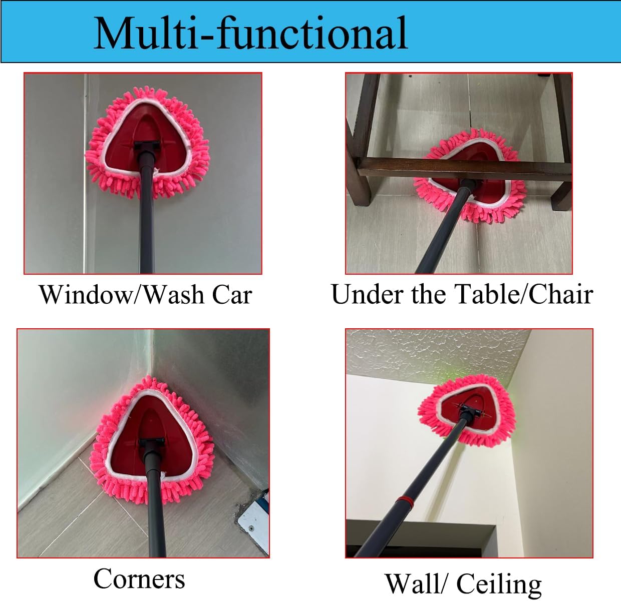 6 Pack Spin Mop Head Replacements Compatible with OCedar Easywring 1 Tank,4 Chenille Duster Mops Pad Refill Compatible with Oceda,Includes 2 PCS Microfiber Mops,White Red Blue,Machine Washable