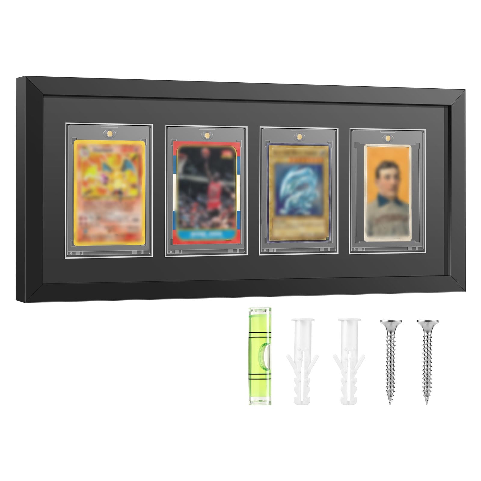 4 Slot Trading Card Display Frame MDF Wall Mount Baseball Cards Holder with 4 Acrylic Card Sleeves for Sports Game Cards