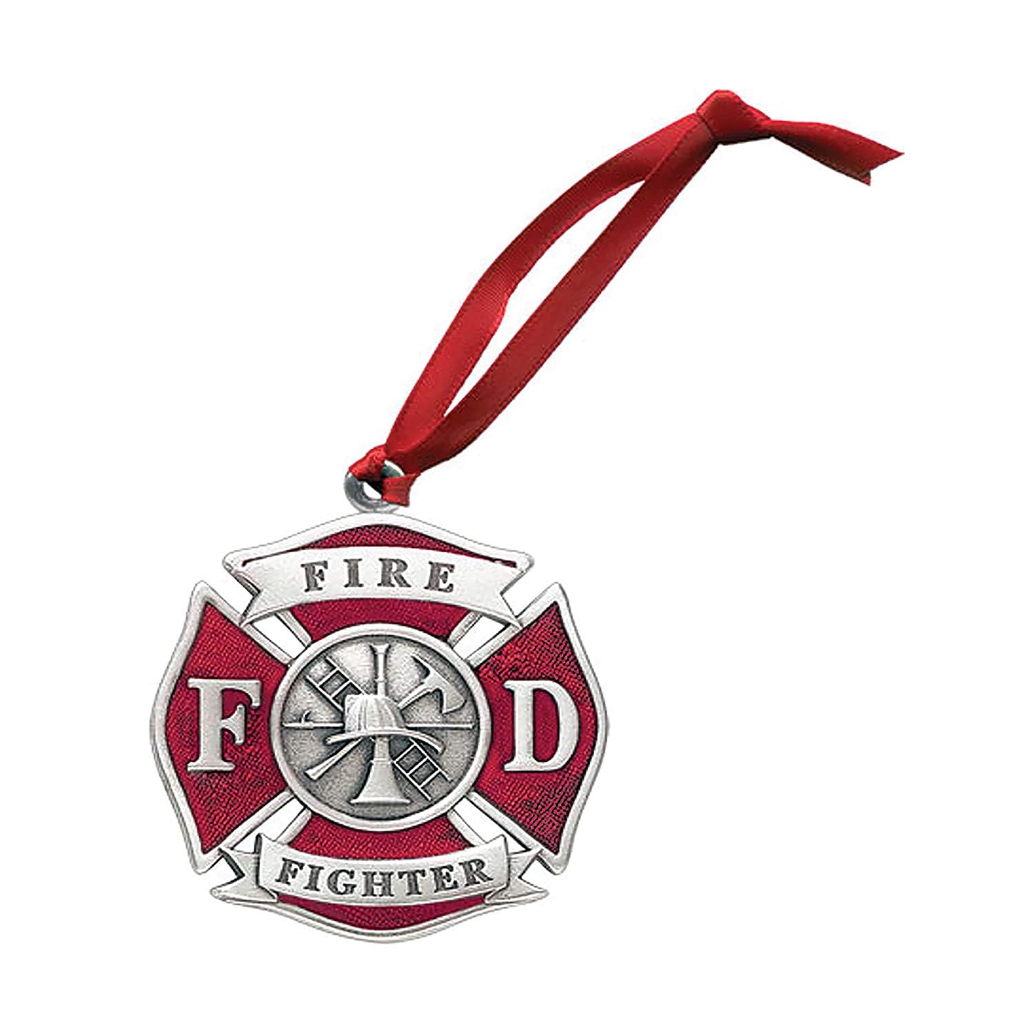 Heritage Pewter Firefighter Ornament | Hand-Sculpted Christmas Tree Ornament | Intricately Crafted Metal Pewter Alma Mater Inlay