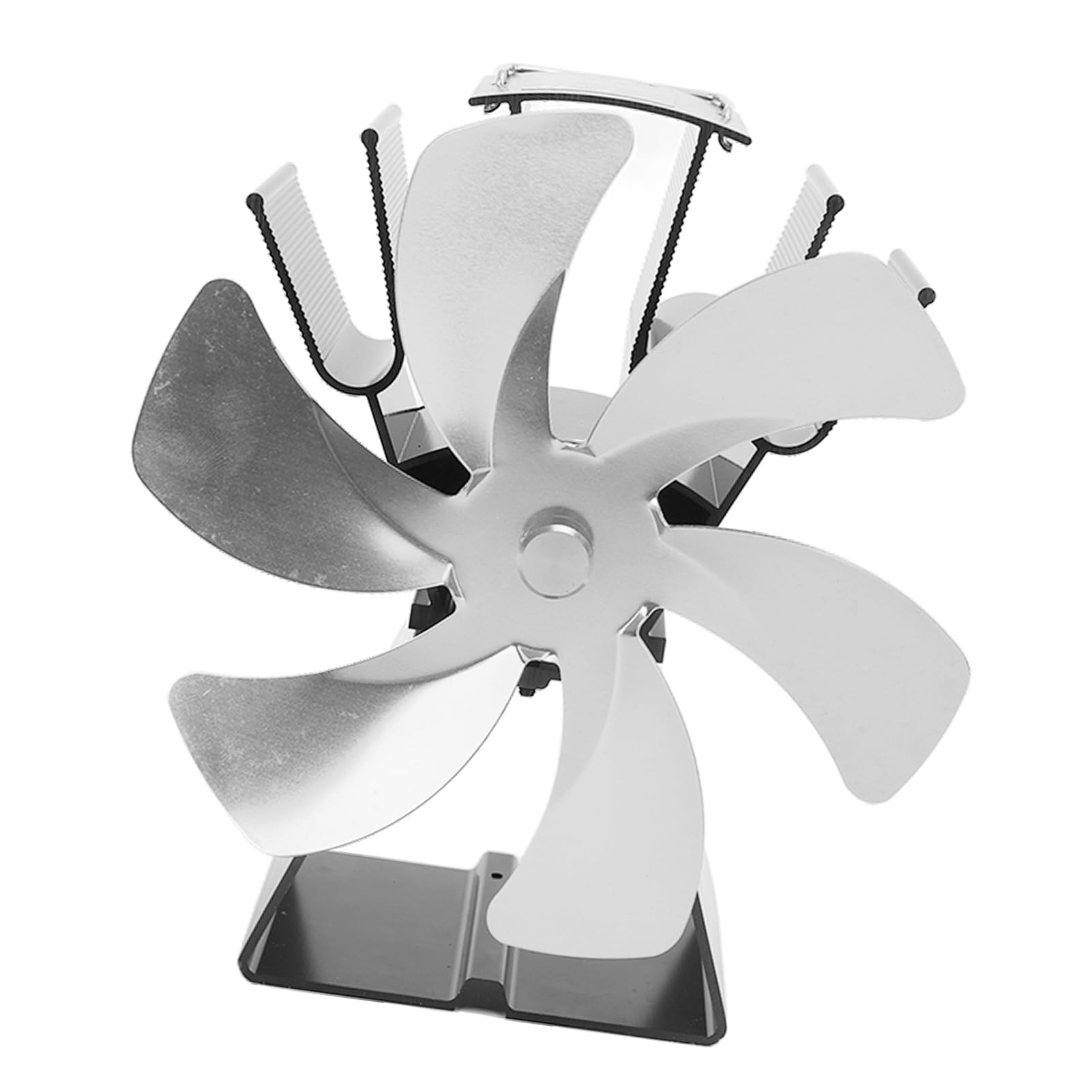 Ventilatore per Stufa Alimentato a Calore, Ventilatore per Stufa a Legna a 6 Pale in Lega di Alluminio, per Camino a Controllo Manuale, Design Unico Azionato Dal per Stufe a Legna (SILVER)