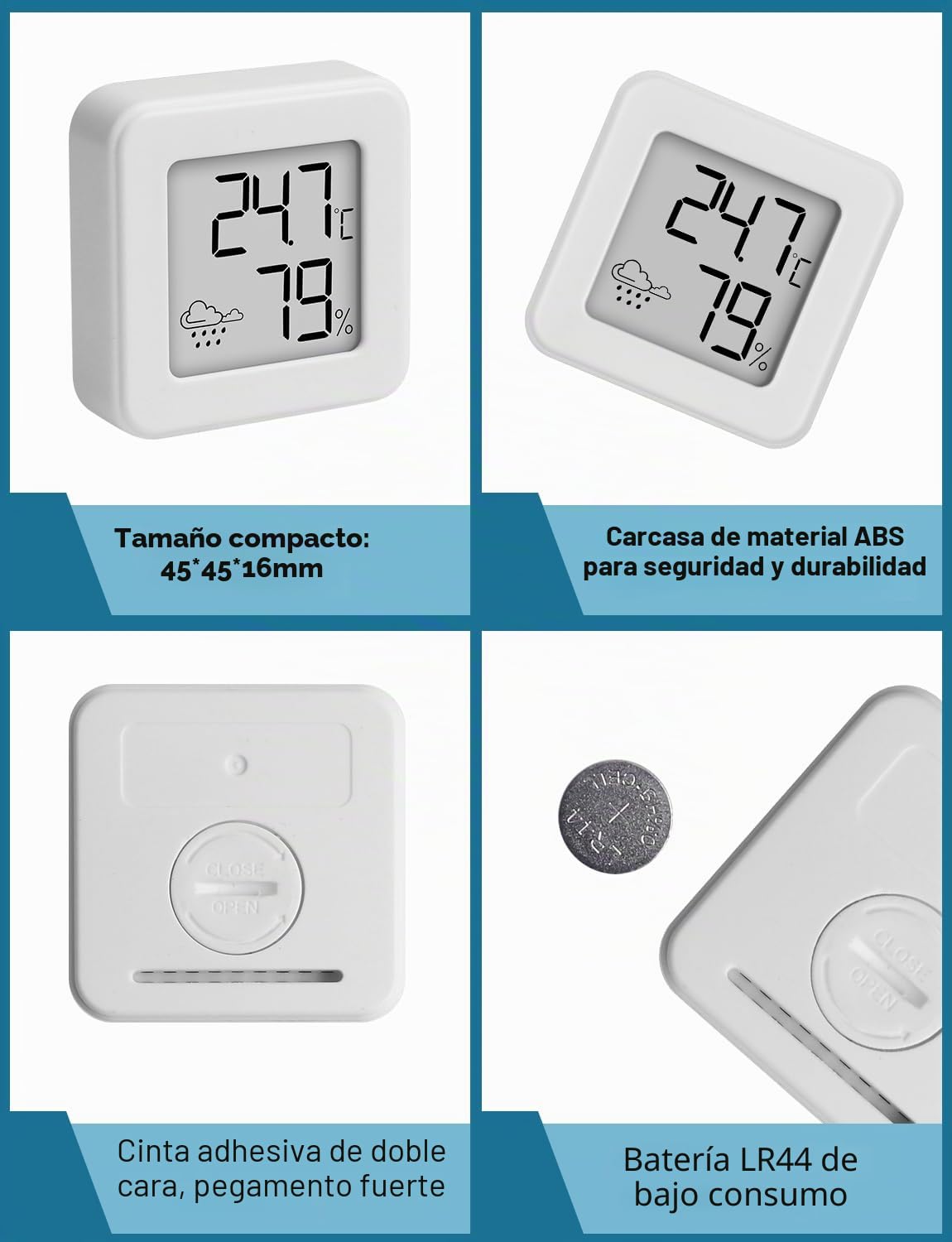 Mini Termómetro Higrometro Digital para Interior, Termohigrómetro monitor de temperatura ambiente y medidor de humedad, medidor de temperatura y humedad (Blanco-3 piezas)