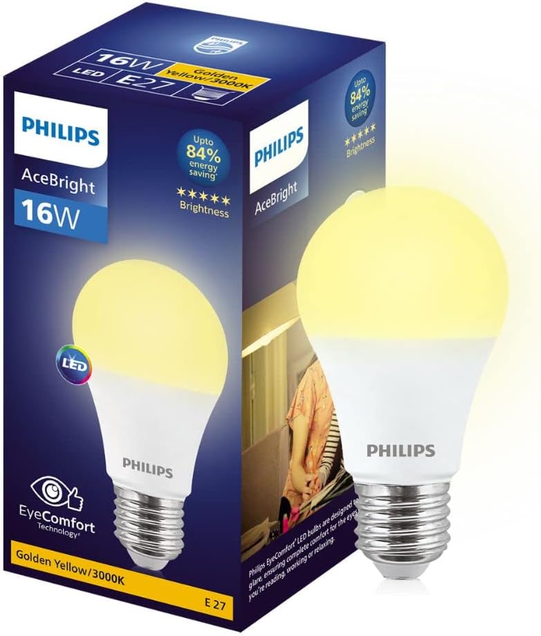 Philips 16-watt LED Bulb |AceBright High Wattage LED Bulb|Base: E27 Light Bulb for Home | Warm White, Pack of 1