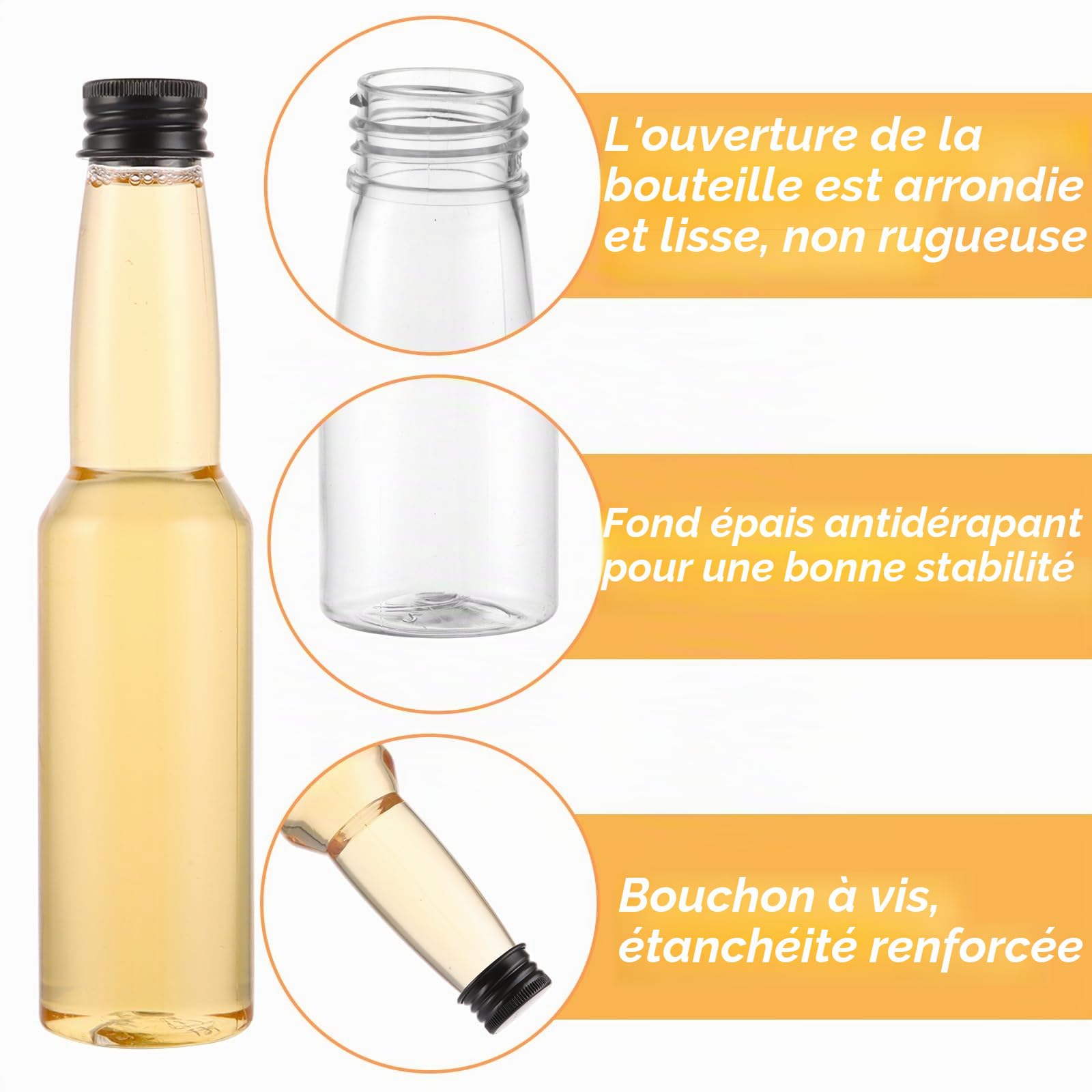 Lot de 20 petites bouteilles à remplir, 150 ml, avec bouchon à vis, en plastique, bouteilles d'alcool, à remplir, pour mariage, fête