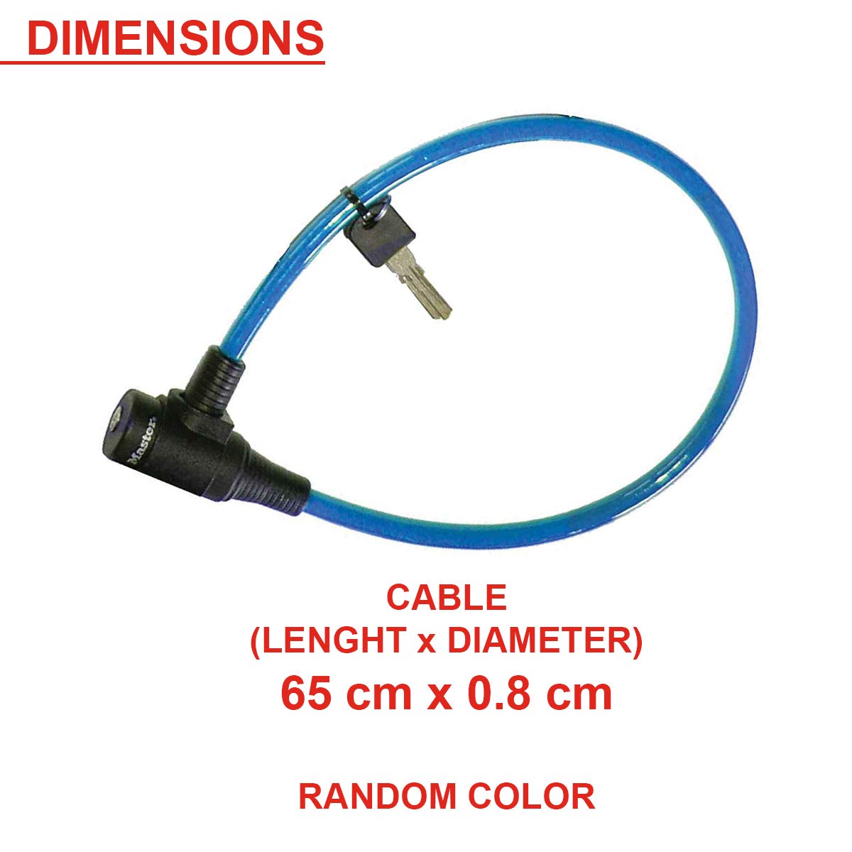 MASTER LOCK Cable Antivol Vélo [65 cm Câble] [Clé] [Extérieur] [Couleur Aléatoire] 8169EURDPRO - Idéal pour Vélo, Vélo Electrique, Skateboard, Poussettes, Tondeuses et autres Equipements