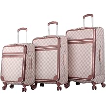 Steve Madden Designer Luggage Collection - 3 Piece Softside Expandable Lightweight Spinner Suitcase Set - Travel Set includes 20 Inch Carry on, 24 Inch & 28-Inch Checked Suitcases Chalet Pink