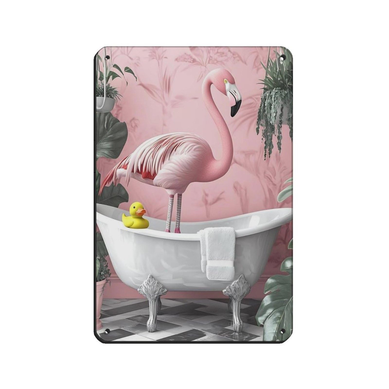 Lxwnze 20L X 30W Cm Flamingo Bathroom Decor Retro Poster Metal Tin Sign Chic Art Retro Iron Painting Bar People Cave Cafe Family Garage Poster Wall Decoration 8X12inch(20X30cm)