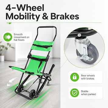 350lbs Folding Evacuation Stair Chair 4 Wheels & Belts