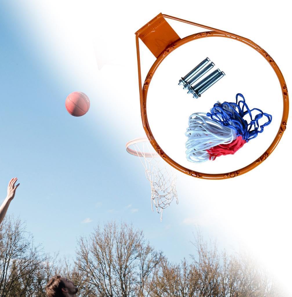 Basketball Rim Wall Mounted Basketball Hoop 45cm Double Spring Heavy Duty Basketball Goal with Net for Adults Kids Outdoor, Red