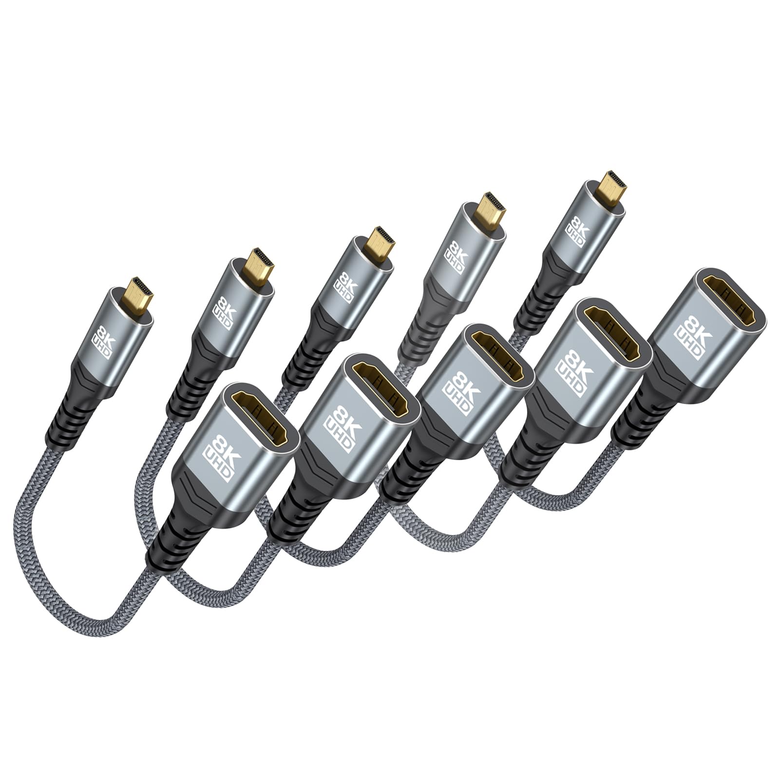 Adaptador micro HDMI a HDMI, paquete de 5 unidades, 8K, HDMI a Micro HDMI macho a hembra 8K a 60Hz, 4K @144Hz, 48Gbps, 3D, HDR dinámico, Dolby, eARC para cámara, Raspberry Pi 5/Pi 4, Sony