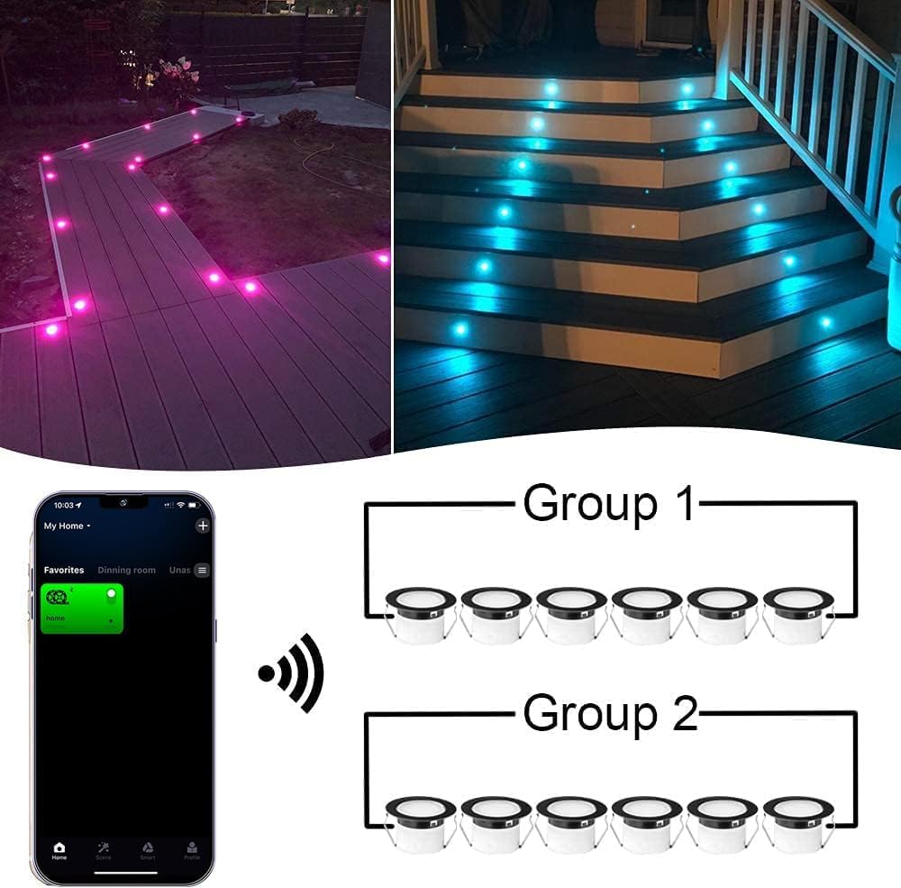 WiFi Lámpara de suelo Foco empotrable RGBW impermeable IP67 Ø45mm – Iluminación para terraza, patio, camino, pared, jardín, decoración, interior y exterior (paquete de 30)