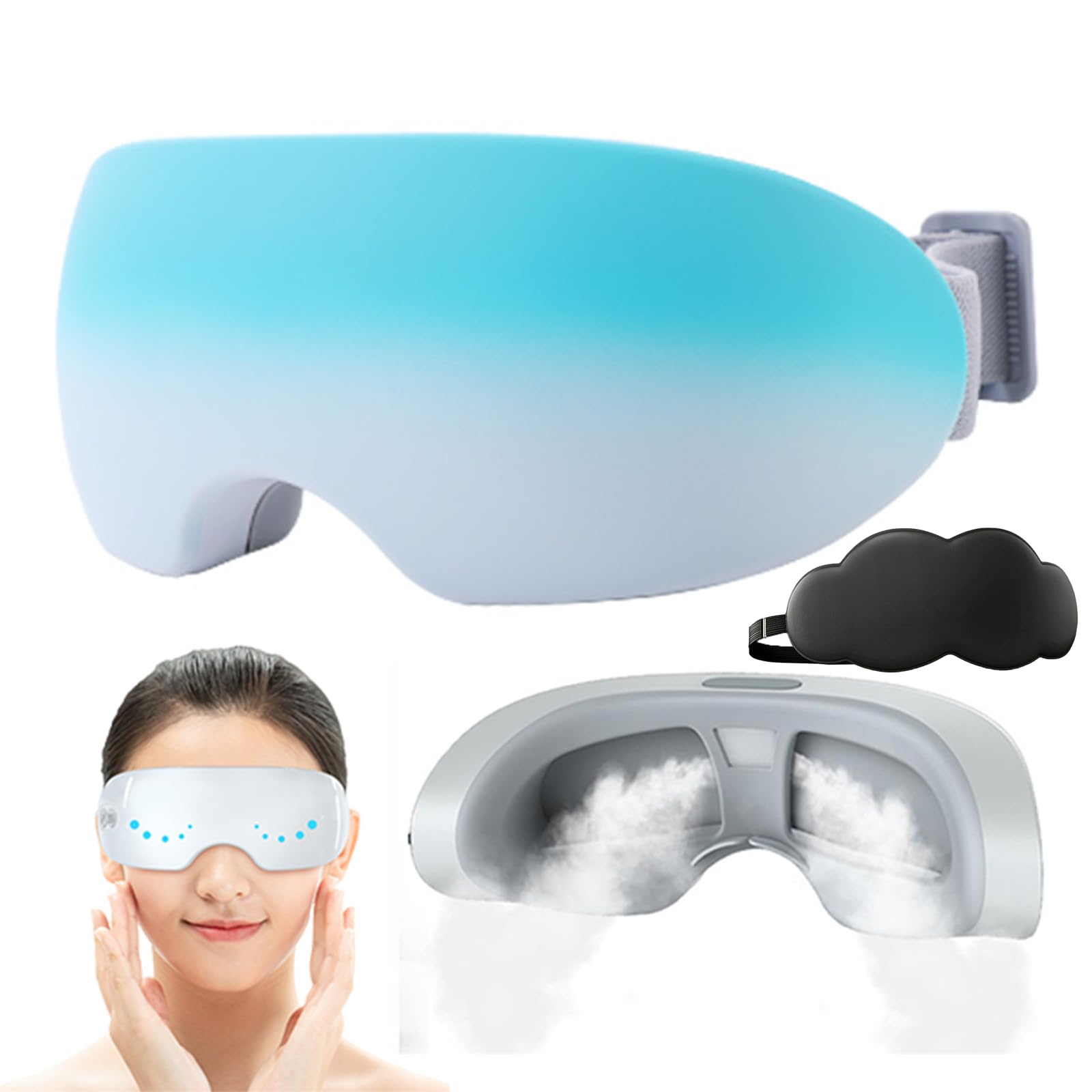 songbeat Eyerelis Steam Therapy-Mask 2 Levels Adjustable Smart Hot & Cold Steam Eye Mask for Dark Circles Puffiness Dry Eyes Relaxation (Blue)