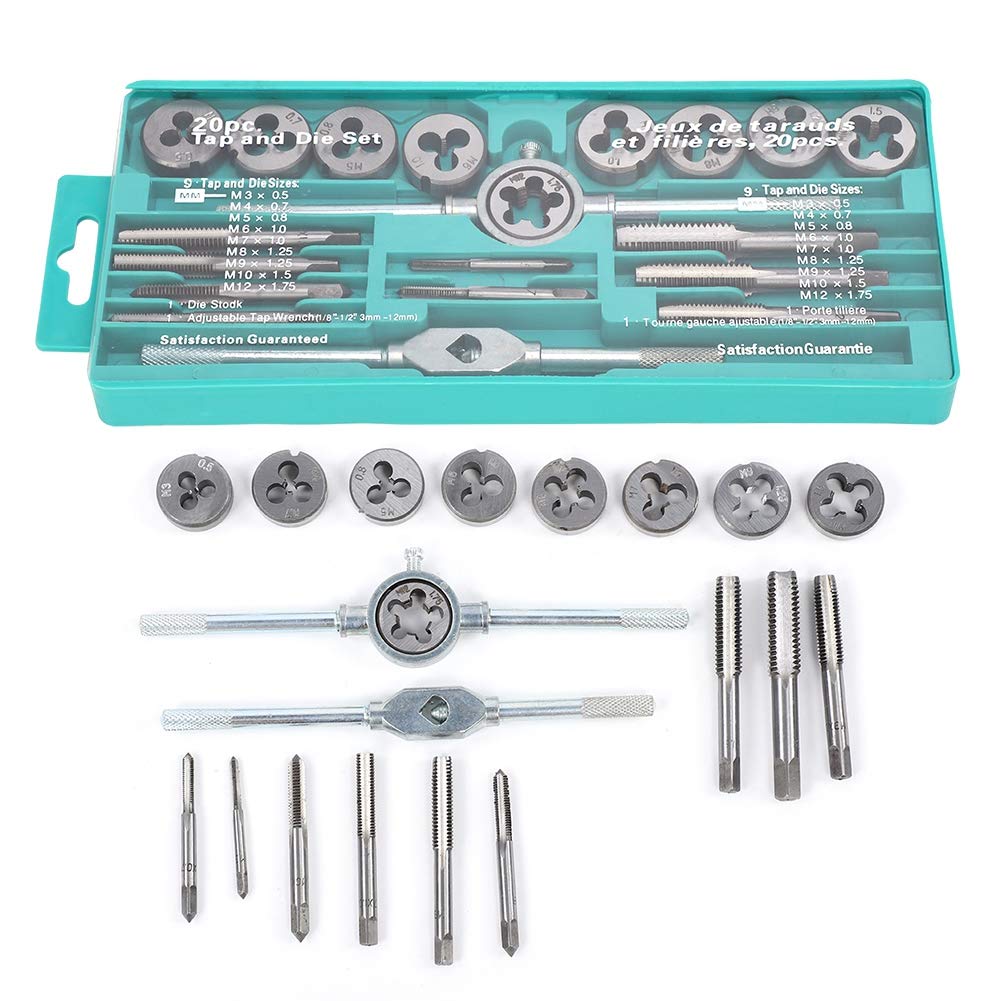 Kikyo Light 20Pcs Metric Thread Tap Die Set, Alloy Portable High Hardness Tap Die Hand Tools Set, Thread Tap Die Hand Tools