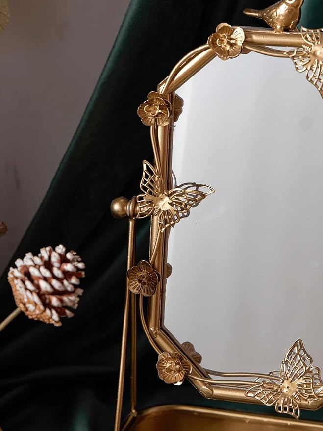 Espejo de Maquillaje Vintage con Diseño de Pájaro y Mariposa miniatura 6