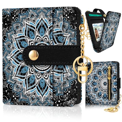 Image of Jogjam Mandala Rfid Ladies Wallet, Small Slim Thin Compact Credit Card Women Wallet, PU Leather Bifold Cash Zipper Coin Pocket ID Window for Female