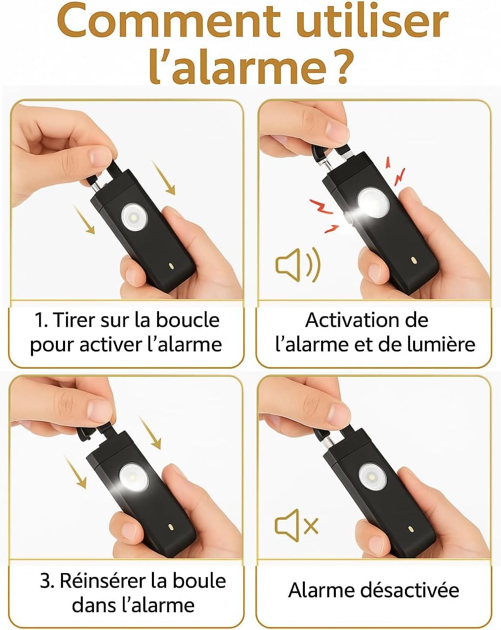 Allarme tascabile potente, allarme anti aggressione ricaricabile per sicurezza d’emergenza da 130 decibel, con luci SOS, ricarica USB Type-C, leggero, protezione per bambini, donne e persone anziane