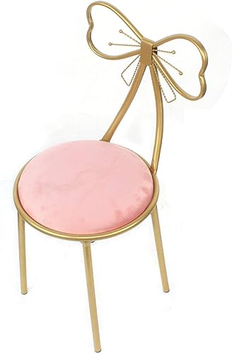 Respaldo de terciopelo rosa claro con lazo para habitación de niña, sillas de tocador de metal, moderna silla de tocador con respaldo para