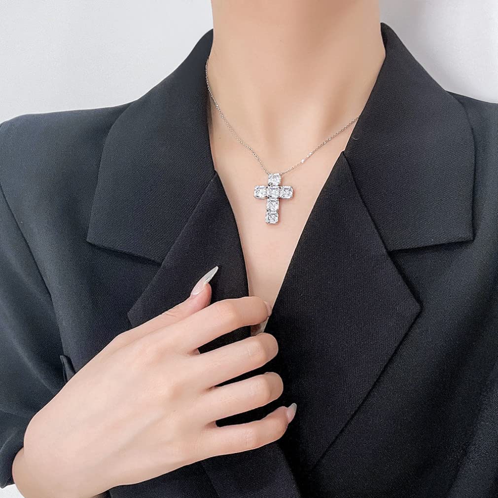 Collares con Colgante de Piedras Preciosas de moissanita con Cruz de Corte de Plata de Ley 925, joyería para Mujer
