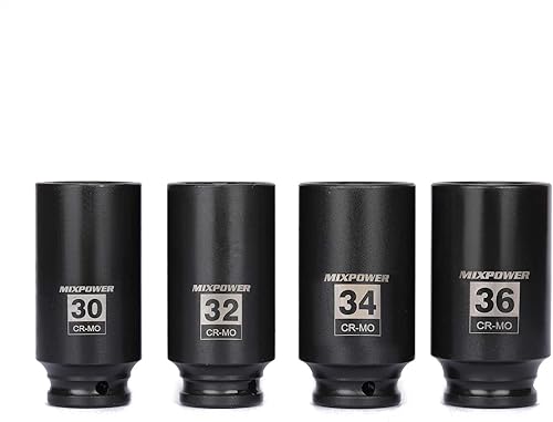 Miniatura 3 de MIXPOWER Juego de llaves de impacto profundo de 4 piezas, 1/2 pulgada, 12 puntos, métrico, CR-MO, 30,32,34,36 in, juego de llaves de impacto