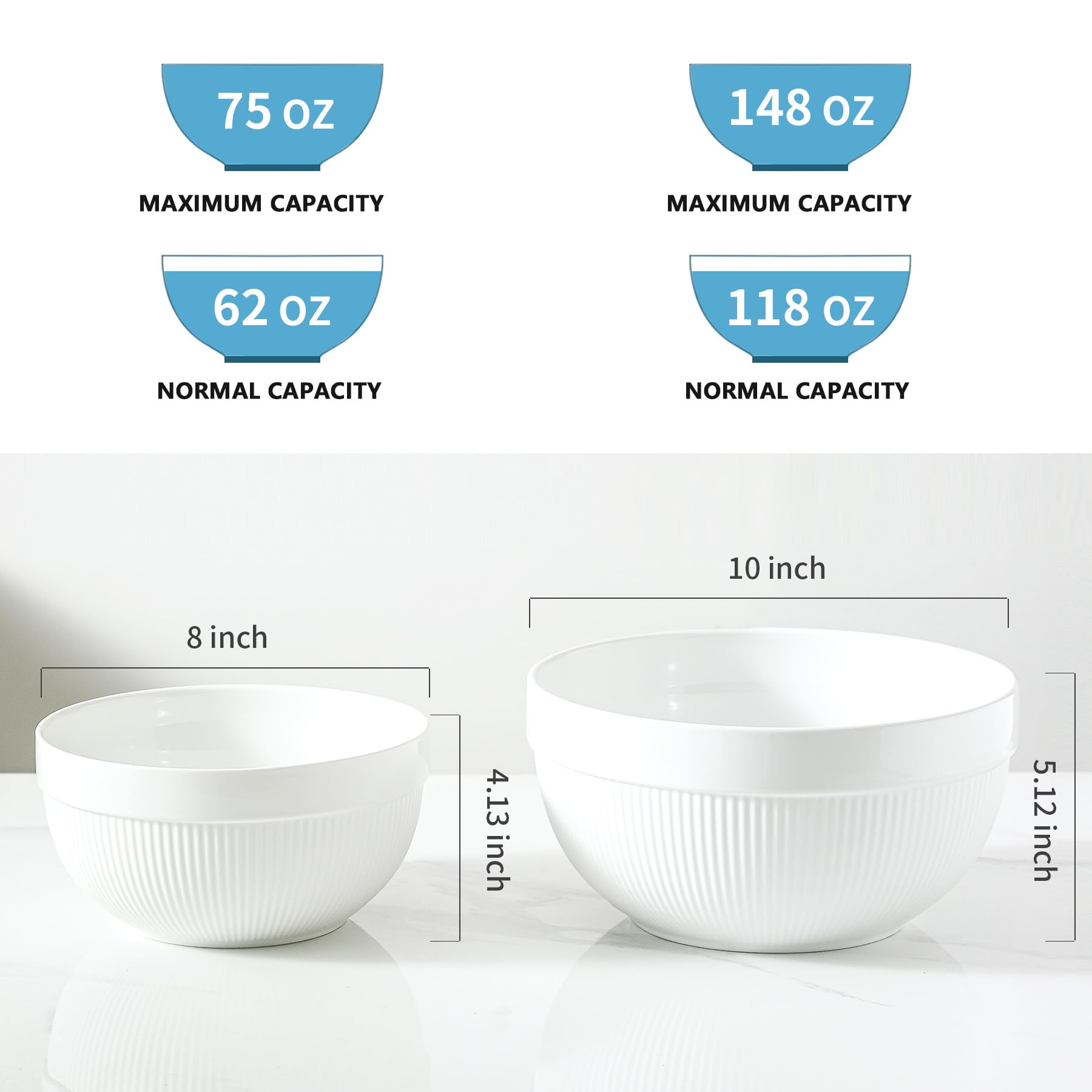 Cuencos grandes de cerámica para mezclar, juego de 2 cuencos apilables para cocinar, servir, palomitas de maíz, ensalada