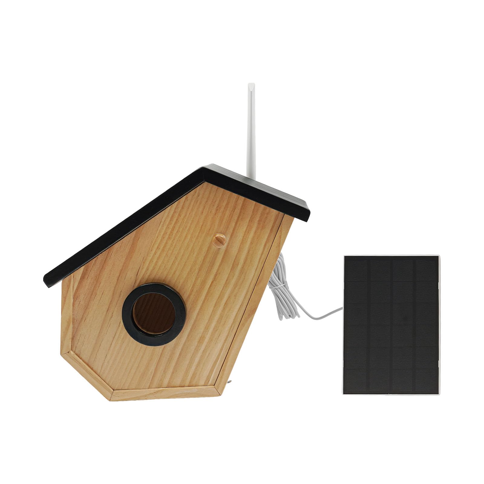 Casa de pájaros inteligente de madera, A/B/C con energía solar, nido para pájaros con detección de IA, casa de pájaros inteligente con cámara ángulo de cámara dinámico de 45° para pájaros de jardín